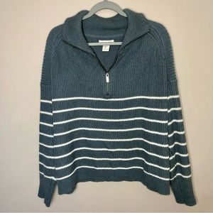 Rachel Zoe Dusty Blue 1/4 Zip Striped Sweater